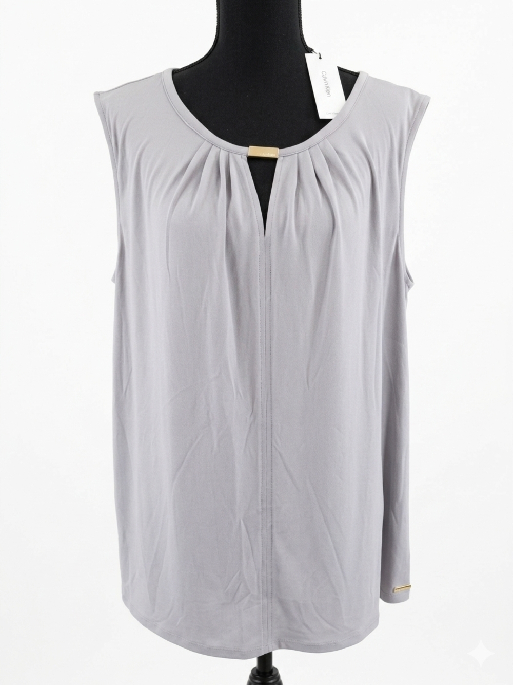 Calvin Klein Sleeveless Pleat-Front Tank Top in Light Gray